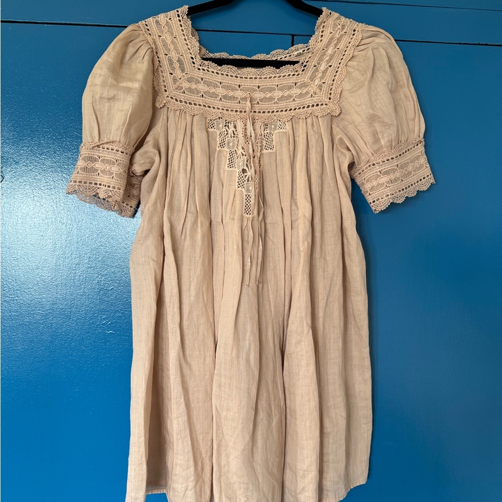 DOEN Lace-Trimmed Peasant Dress